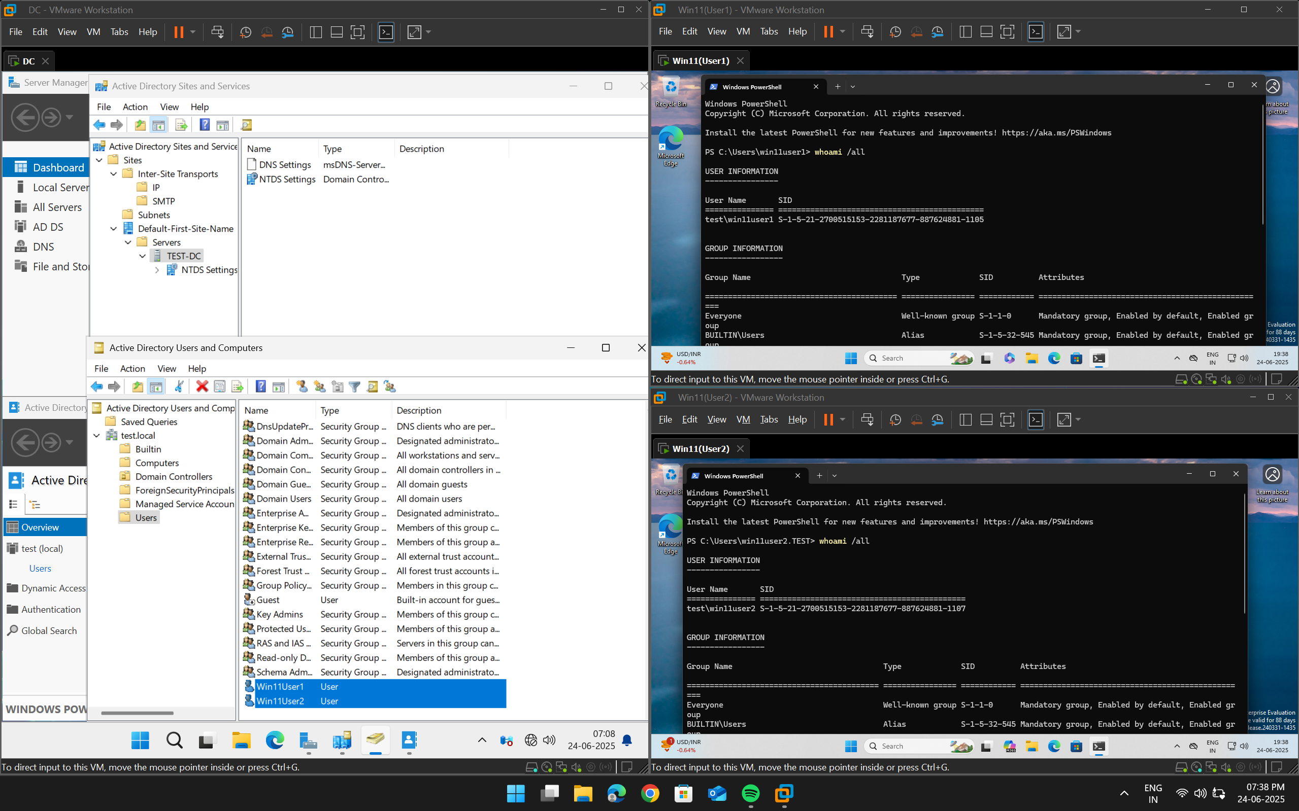 Screenshot of the finalized Virtual Active Directory Environment