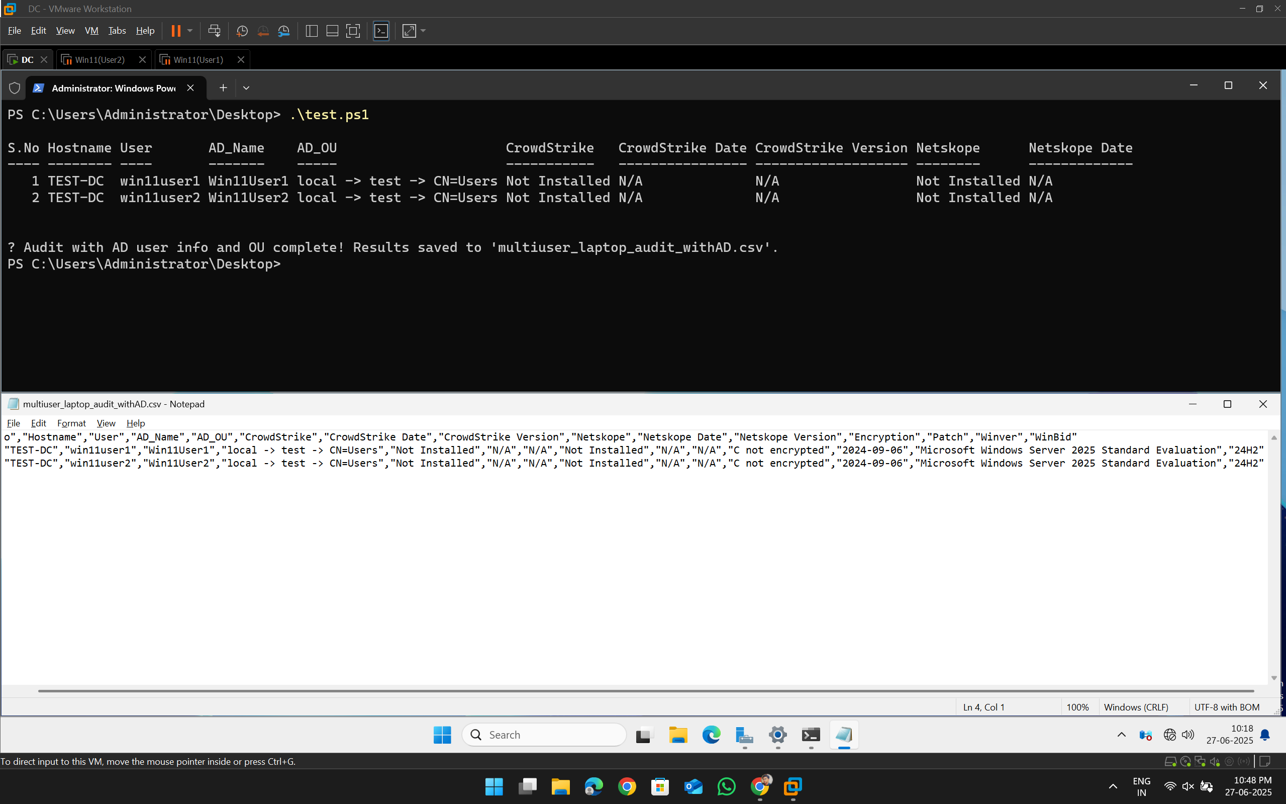 Sample output showing application status and patch information.