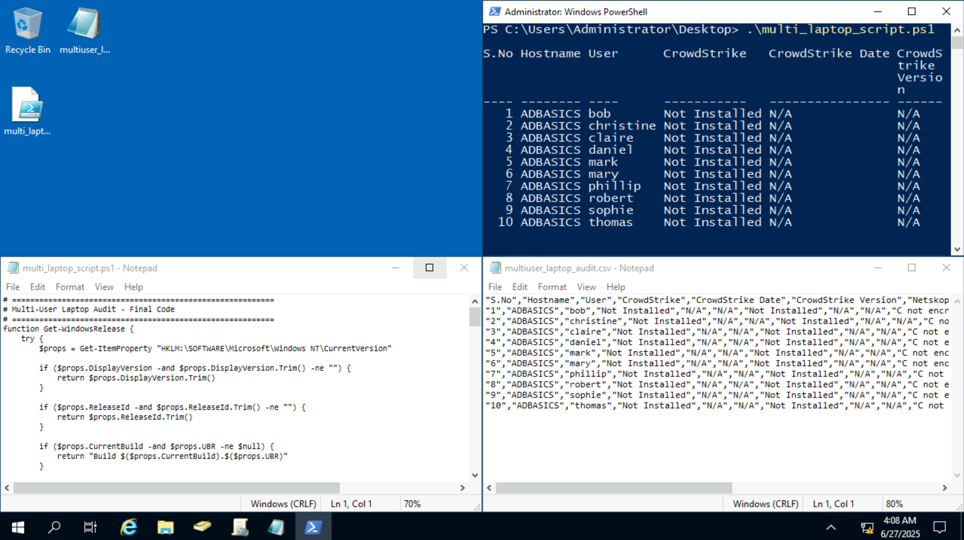 Sample output showing detailed patch and version information.