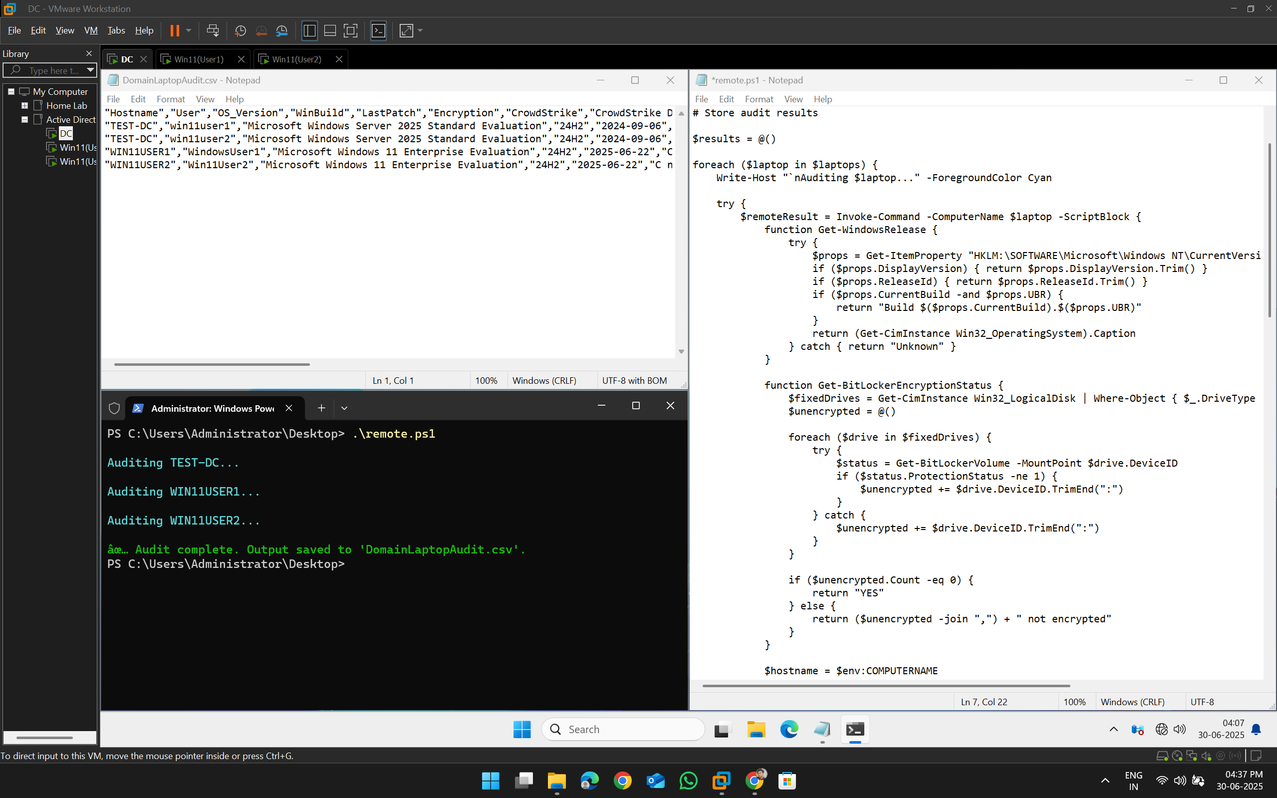 Remote Audit Output showing active device status