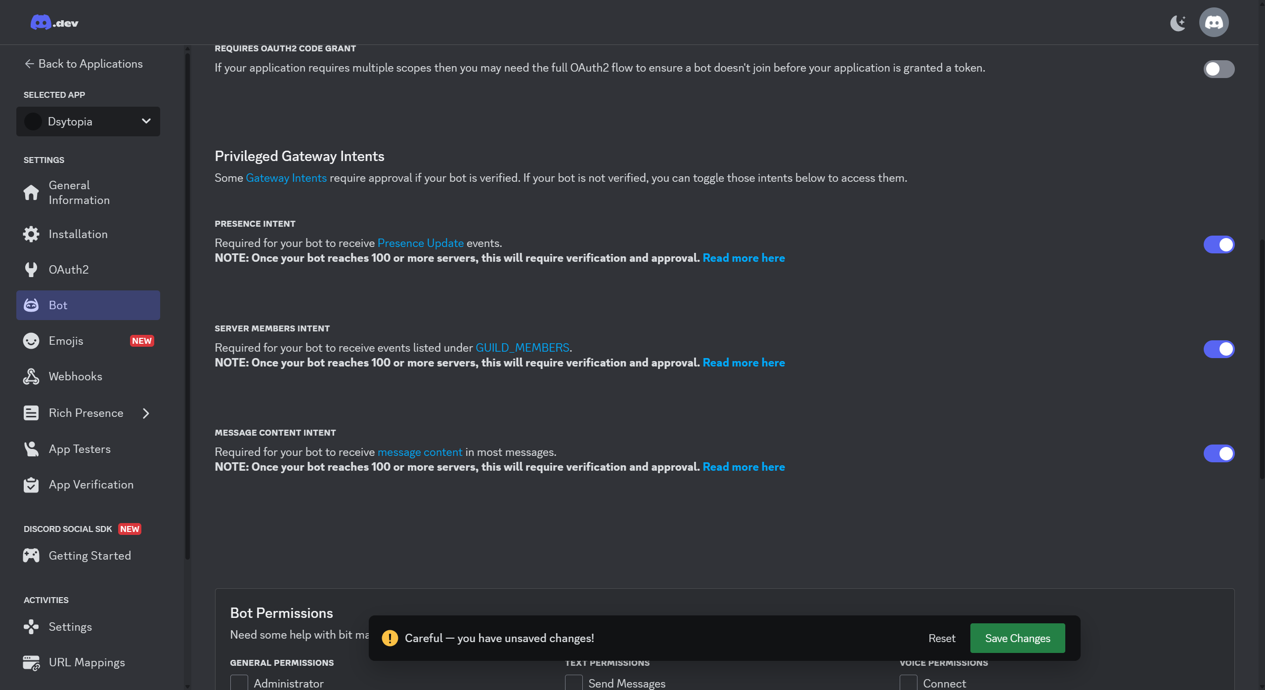 Discord Privileged Gateway Intents