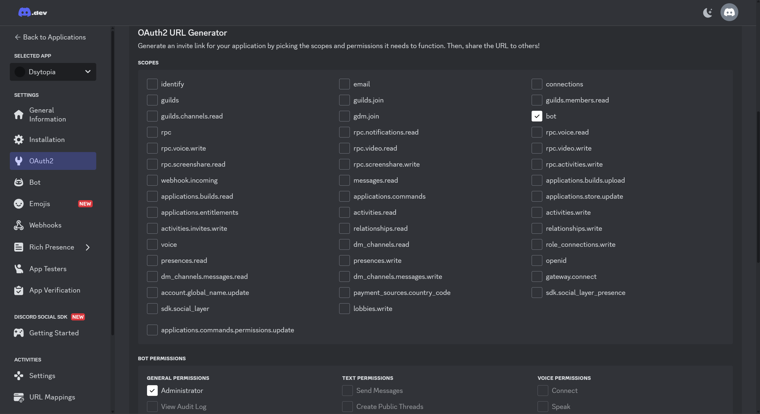 Discord OAuth2 URL Generator